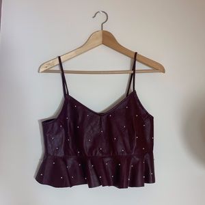 maroon leather cami with pearls